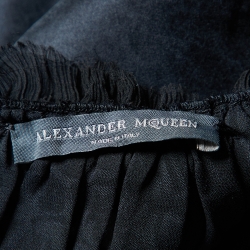 Pre Owned Alexander McQueen Black Patterned Silk Blend Pleated Mini Dress M