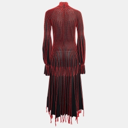 Pre Owned Alexander McQueen Black/Red Stripe Knit Plisse Midi Dress M