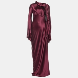 Pre Owned Alexander McQueen Burgundy Silk Satin Gown M