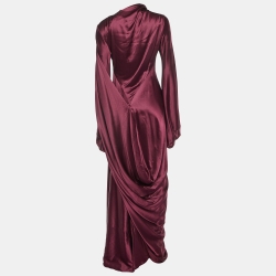 Pre Owned Alexander McQueen Burgundy Silk Satin Gown M