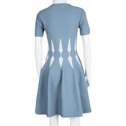 Pre Owned Alexander McQueen Blue Knit Intarsia Skater Dress M