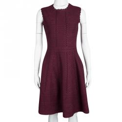 Pre Owned Alexander McQueen Burgundy Lace Knit Full Circle Sleeveless Dress M