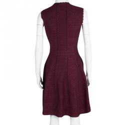 Pre Owned Alexander McQueen Burgundy Lace Knit Full Circle Sleeveless Dress M