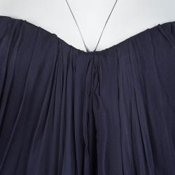 Pre Owned Alexander Mc Queen Navy Blue Silk Chiffon Draped Strapless Dress M
