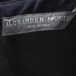 Pre Owned Alexander Mc Queen Navy Blue Silk Chiffon Draped Strapless Dress M