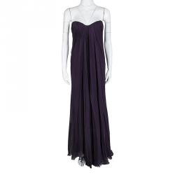 Pre Owned Alexander McQueen Purple Silk Chiffon Draped Strapless Dress S