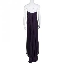 Pre Owned Alexander McQueen Purple Silk Chiffon Draped Strapless Dress S
