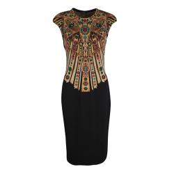 Pre Owned Alexander McQueen Multicolor Jacquard Knit Cap Sleeve Midi Dress S