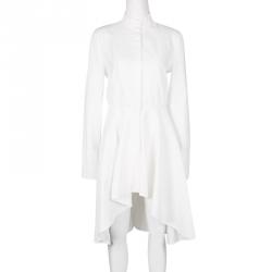 Pre Owned Alexander McQueen White Textured Cotton High Low Shirt Dress M