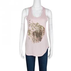Pre Owned Alexander McQueen Pale Pink Embellished Tank Top S