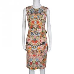 Pre Owned Alexander McQueen Floral Kaleidoscope Print Sleeveless Belted Cocktail Dress M