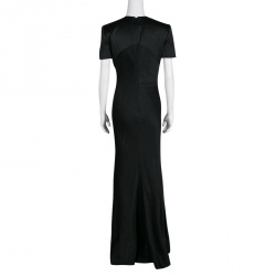 Pre Owned Alexander McQueen Black Satin Crystal Embellished Gown M