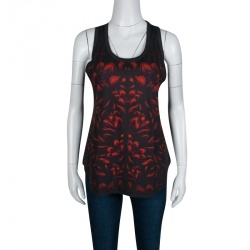 Pre Owned Alexander McQueen Dark Grey Floral Printed Jersey Racer Back Tank Top  M