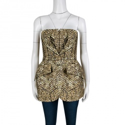 Alexander McQueen Gold and Black Honeycomb Pattern Jacquard Strapless Corset Top M