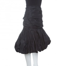 Pre Owned Alexander McQueen Black Ruched Silk Layered Balloon Skirt M 