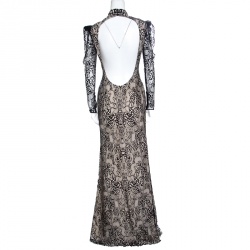 Pre Owned Alexander McQueen Beige and Black Backless Butterfly Lace Gown S