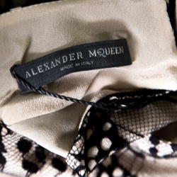 Pre Owned Alexander McQueen Beige and Black Backless Butterfly Lace Gown S