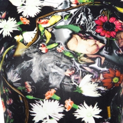 Pre Owned McQ by Alexander McQueen Black Floral Printed Knit Bodycon Dress XXS