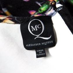 Pre Owned McQ by Alexander McQueen Black Floral Printed Knit Bodycon Dress XXS