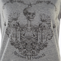 Pre Owned Alexander McQueen Grey Skeleton Printed Cotton Jersey Tank Top S