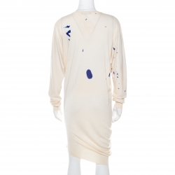 Pre Owned Alexander McQueen Abstract Print Cashmere Silk Asymmetric Sweater Dress S