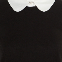 Pre Owned Alexander McQueen Black Wool Contrast Trim Peter Pan Collar Sheath Dress M