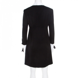 Pre Owned Alexander McQueen Black Wool Contrast Trim Peter Pan Collar Sheath Dress M