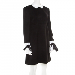 Pre Owned Alexander McQueen Black Wool Contrast Trim Peter Pan Collar Sheath Dress M