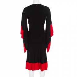 Pre Owned Alexander McQueen Black and Red Cutout Draped Sleeve Detail Dress M