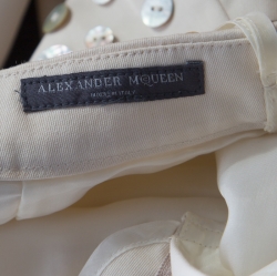 Pre Owned Alexander McQueen Beige Cotton Mother of Pearl Button Embellished Flared Trousers M