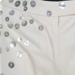 Pre Owned Alexander McQueen Beige Cotton Mother of Pearl Button Embellished Flared Trousers M