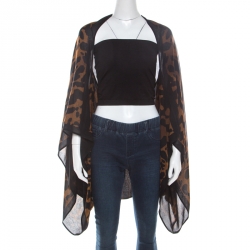 Alexander McQueen Brown Ocelot Printed Silk Chiffon Cape (One Size) 