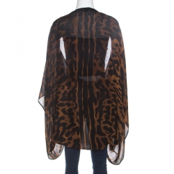 Alexander McQueen Brown Ocelot Printed Silk Chiffon Cape (One Size) 