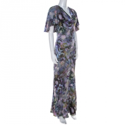 Pre Owned Alexander McQueen Multicolor Floral Printed Cowl Neck Maxi Dress S
