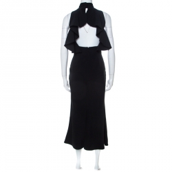 Pre Owned Alexander McQueen Black Crepe Ruffled Open Back Sleeveless Dress S