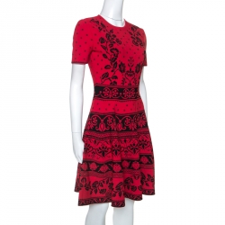 Pre Owned Alexander McQueen Poppy Red Floral Jacquard Knit Dress M