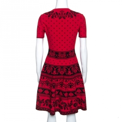 Pre Owned Alexander McQueen Poppy Red Floral Jacquard Knit Dress M