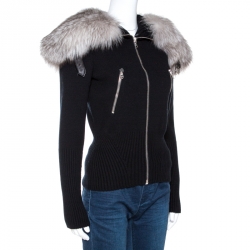 Alexander McQueen Black Wool Knit Fur Collared Sweater S