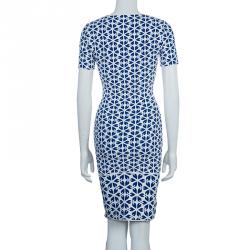 Pre Owned Alexander McQueen Blue Embossed Floral Jacquard Pattern Knit Dress XXS