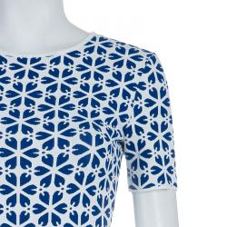 Pre Owned Alexander McQueen Blue Embossed Floral Jacquard Pattern Knit Dress XXS