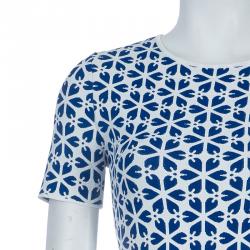 Pre Owned Alexander McQueen Blue Embossed Floral Jacquard Pattern Knit Dress XXS