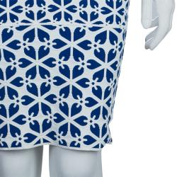 Pre Owned Alexander McQueen Blue Embossed Floral Jacquard Pattern Knit Dress XXS
