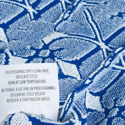 Pre Owned Alexander McQueen Blue Embossed Floral Jacquard Pattern Knit Dress XXS