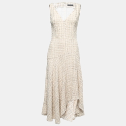 Alexander McQueen Cream Tweed Handkerchief-Hem Dress S