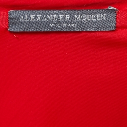 Pre Owned Alexander McQueen Red Jersey Embellished Long Sleeve V-Neck Gown L