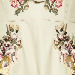 Pre Owned Alexander McQueen Beige Embroidered Lambskin Leather Maxi Dress S