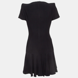 Alexander McQueen Black Leaf Crepe Flared Mini Dress M