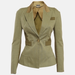 Pre Owned Alexander McQueen Olive Green Cotton Peplum Blazer S