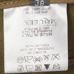 Pre Owned Alexander McQueen Olive Green Cotton Peplum Blazer S