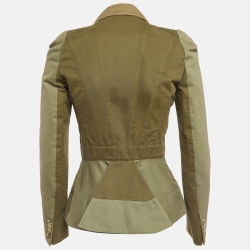 Pre Owned Alexander McQueen Olive Green Cotton Peplum Blazer S